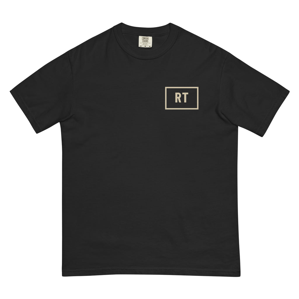 RT box logo tee, washed black, front