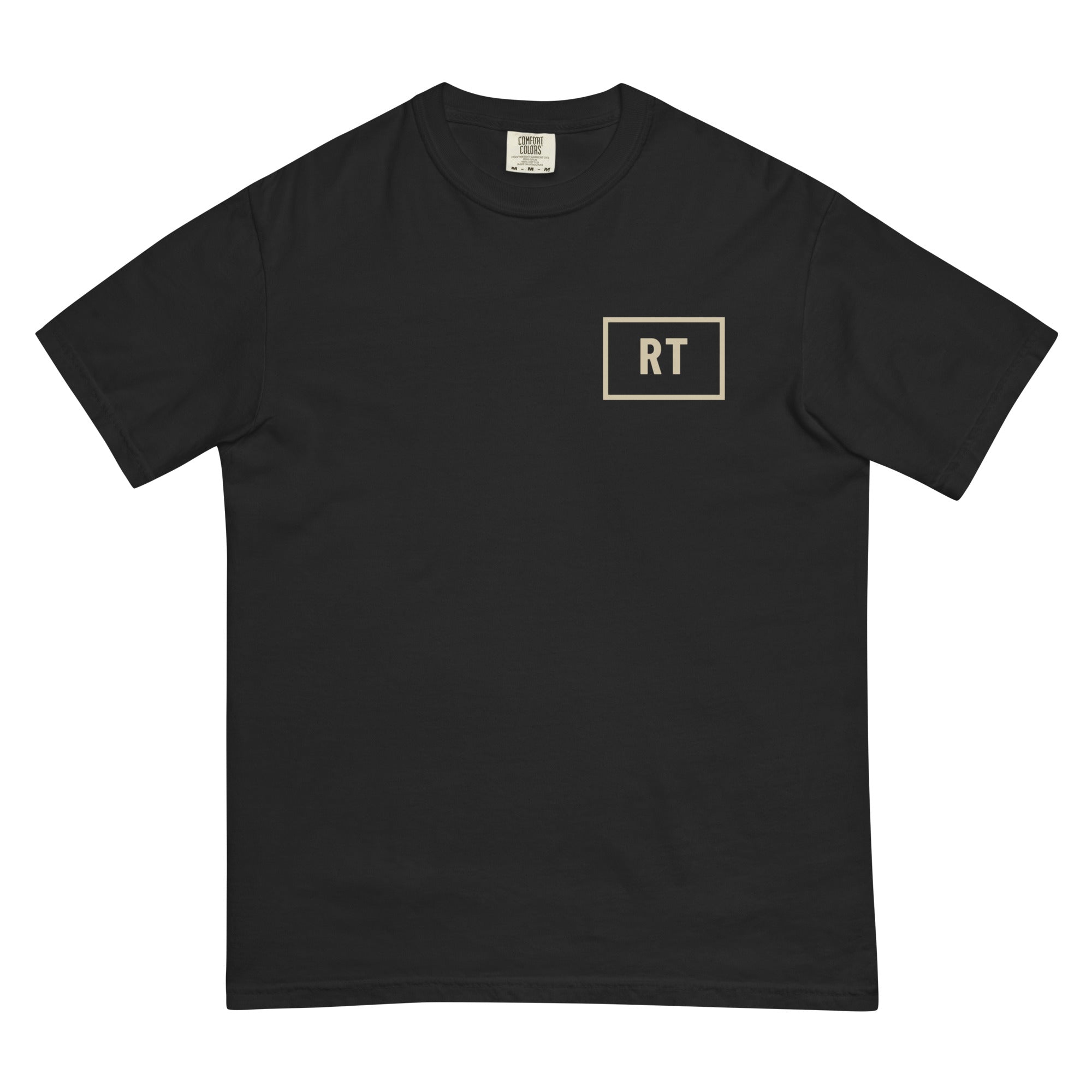 RT box logo tee, washed black, front