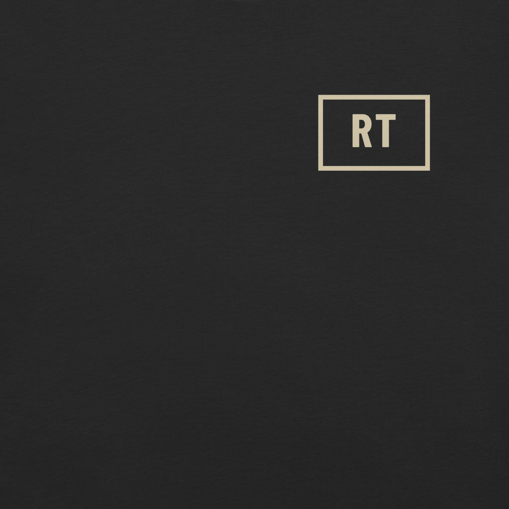 RT box logo tee, washed black, front