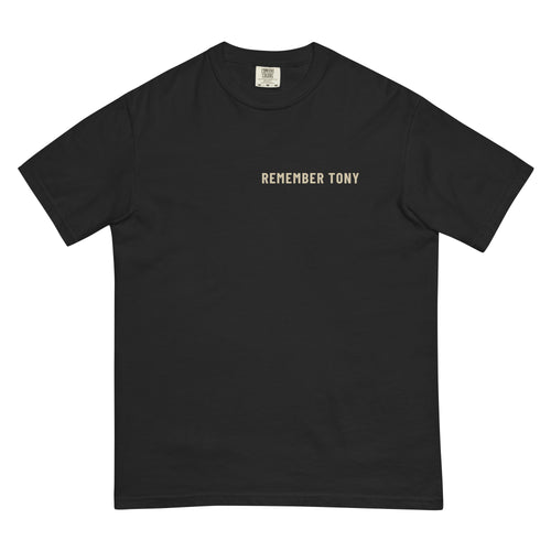 Remember Tony wordmark tee, washed black, front