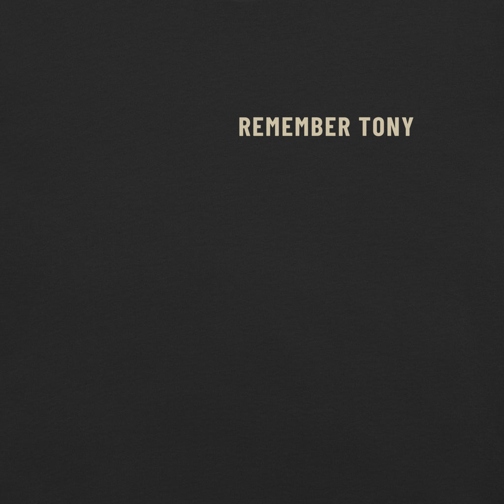 Remember Tony wordmark tee, washed black, front