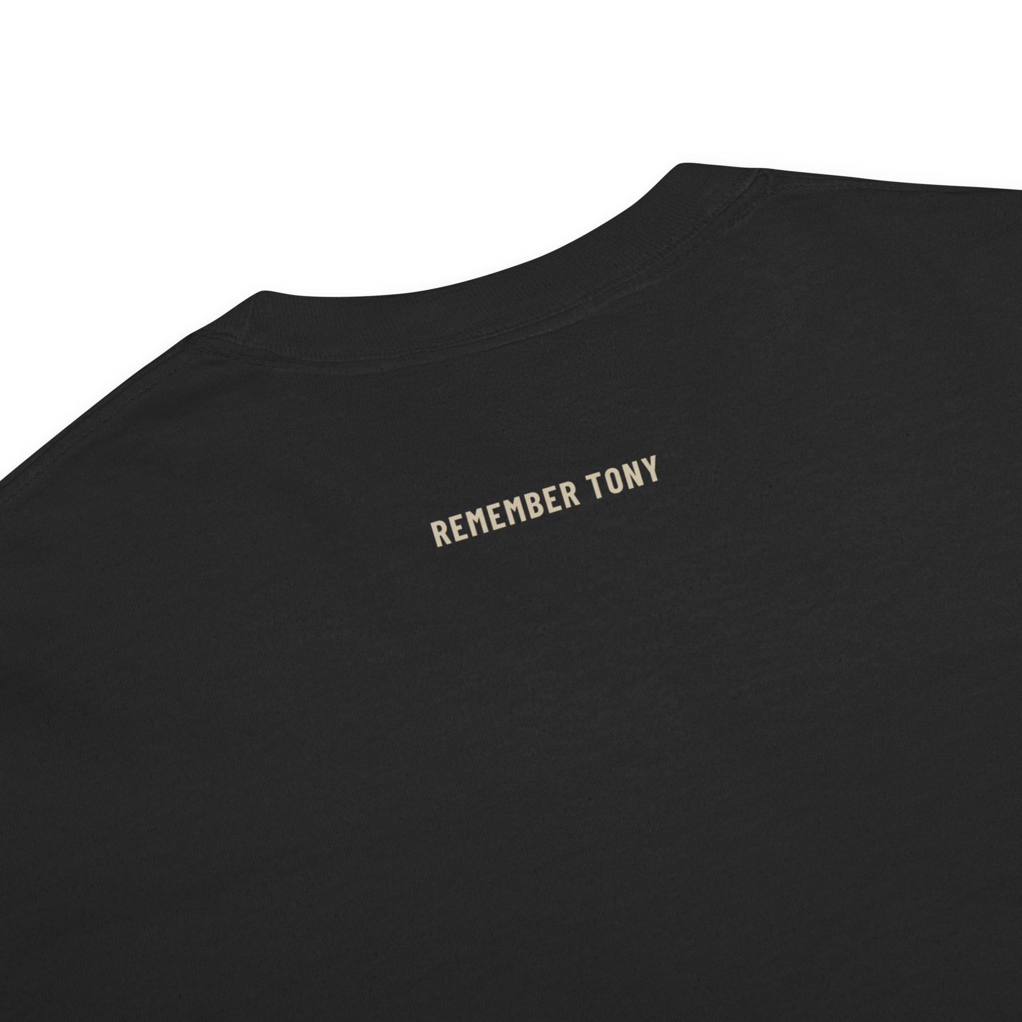 RT box logo tee, washed black, detail